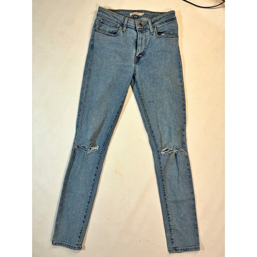 Levi's 721 High Rise Skinny Jeans Size 27 Light Wash Distressed Denim Blue‎ Jean
